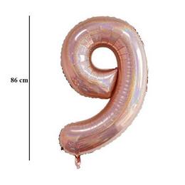 Ružovo-zlatý trblietavý fóliový balón číslo 9, 86 cm 