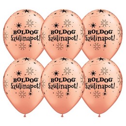 11 inch Sparkle Rosegold narodeninové balóny s maďarským nápisom Boldog Szülinapot (6 ks/balenie)