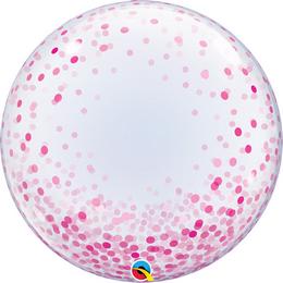 24 inch Deco Bubble balón ružový bodkovaný so vzorom konfety