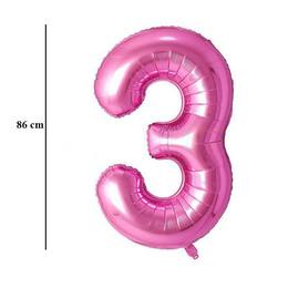 Ružový fóliový balón číslo 3, 86 cm