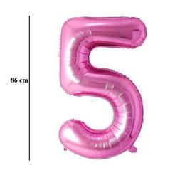 Ružový fóliový balón číslo 5, 86 cm