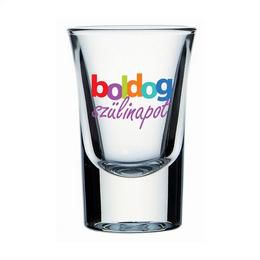 Sklenený poldecák s maďarským nápisom Boldog Szülinapot