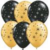 11 inch Sparkles & Swirls Black/Gold balón na Silvestra  (50 ks/bal.)