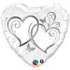 18 inch fóliový balón na svadbu srdce Entwined Hearts Silver 
