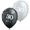 Narodeninový balón - s číslom 30, čierny/strieborný, 28 cm, 25 ks