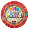 Farebné party taniere s maďarským nápisom Boldog Szülinapot - 24 cm, 6 ks