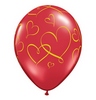 11 inch Romantic Heart Ruby Red balón so zlatým srdiečkovým vzorom (25 ks/bal)