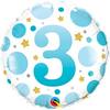18 inch Age 3 Blue Dots fóliový modro bodkovaný narodeninový balón s číslom 3