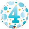 18 inch Age 4 Blue Dots fóliový modro bodkovaný narodeninový balón s číslom 4