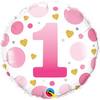 18 inch Age 1 Pink Dots fóliový ružovo bodkovaný narodeninový balón s číslom 1