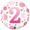 18 inch Age 2 Pink Dots fóliový ružovo bodkovaný narodeninový balón s číslom 2