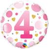 18 inch Age 4 Pink Dots fóliový ružovo bodkovaný narodeninový balón s číslom 4