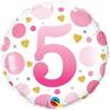 18 inch Age 5 Pink Dots fóliový ružovo bodkovaný narodeninový balón s číslom 5