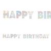 Happy Birthday holografická lesklá strieborná písmenková girlanda - 220 cm