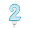 Narodeninová sviečka v tvare čísla 2 s držiakom s modrým orámovaním