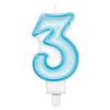 Narodeninová sviečka v tvare čísla 3 s držiakom s modrým orámovaním