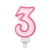 Narodeninová sviečka na tortu v tvare čísla 3 s držiakom, s ružovým orámovaním