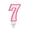 Narodeninová sviečka na tortu v tvare čísla 7 s držiakom, s ružovým orámovaním