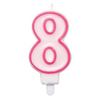 Narodeninová sviečka na tortu v tvare čísla 8 s držiakom, s ružovým orámovaním