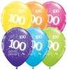 11 inch 100-A-Round Tropical Assortment farebné narodeninové balóny s číslom 100 (6 ks/bal)