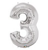 34 inch Number 3 Silver - strieborný fóliový balón číslo 3