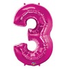 34 inch Number 3 Magenta - sýto ružový fóliový balón číslo 3