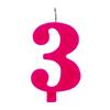 Ružová narodeninová prskavka na tortu s držiakom a s číslom 3