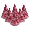 Ružové party klobúky pre dievčatá s maďarským nápisom Boldog Szülinapot, 6 ks