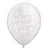 Svadobné balóny - s nápisom Just Married, s motýľmi, biely, 28 cm, 25 ks