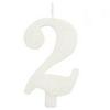 Trblietavá biela narodeninová sviečka číslo 2 na podstavci