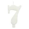 Trblietavá biela narodeninová sviečka číslo 7 na podstavci
