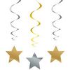 Zlato-strieborná špirálová visiaca dekorácia s hviezdou - 3 ks