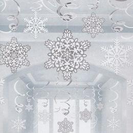 Závesná dekorácia - snehové vločky, špirálová, 30 ks