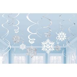 Závesná dekorácia - snehové vločky, špirálová, 12 ks
