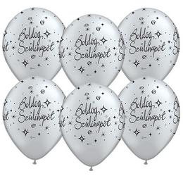 Strieborné gumené (latexové) balóny s maďarským nápisom Boldog Szülinapot, 25 ks, 28 cm