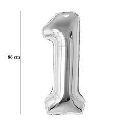Strieborný fóliový balón číslo 1, 86 cm