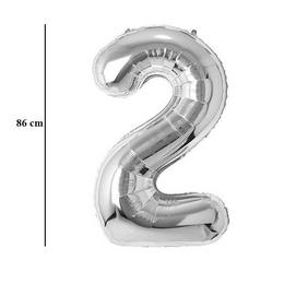 Strieborný fóliový balón číslo 2, 86 cm