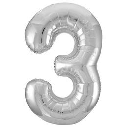 Strieborný fóliový balón Super Shape číslo 3, 34 inch