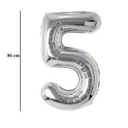Strieborný fóliový balón číslo 5, 86 cm