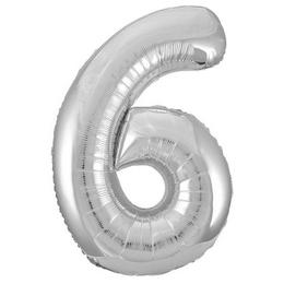 Strieborný fóliový balón Super Shape číslo 6, 34 inch