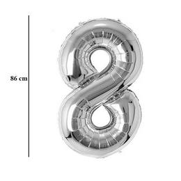 Strieborný fóliový balón číslo 8, 86 cm