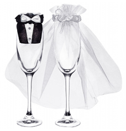 Svadobné šaty na poháre - nevesta a ženích, 2 ks