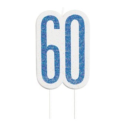 Trblietavá modrá narodeninová sviečka číslo 60