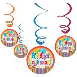 Visiaca dekorácia s maďarským nápisom Boldog Szülinapot, 6 ks