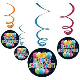 Čierna visiaca dekorácia s maďarským nápisom Boldog Szülinapot, 6 ks