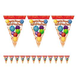 Vlajková narodeninová girlanda s balónovým motívom a maďarským nápisom Boldog Szülinapot - 5 m