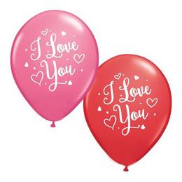 Zaľúbené červené a ružové gumené (latexové) balóny s nápisom I Love You, 25 ks, 28 cm