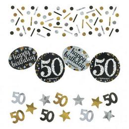 Zlato-strieborné konfety k 50. narodeninám rôzne motívy mix 34 g