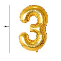 Zlatý fóliový balón číslo 3, 86 cm