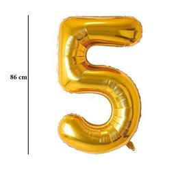 Zlatý fóliový balón číslo 5, 86 cm
